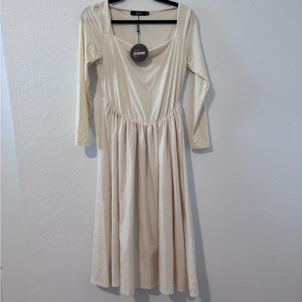 Source Unknown Cream Long Sleeve Midi Dress